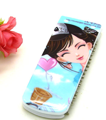 便携卡通梳子 钢齿小梳 化妆梳 折叠式梳子 镜梳套装----5740卡通铁齿带镜折叠梳