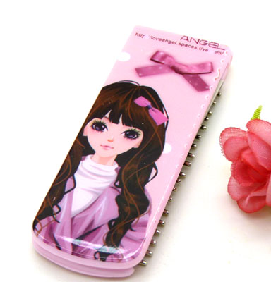 便携卡通梳子 钢齿小梳 化妆梳 折叠式梳子 镜梳套装----5740卡通铁齿带镜折叠梳