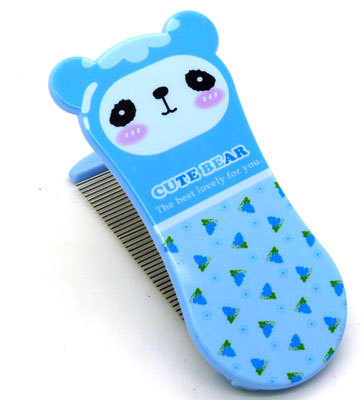 便携卡通梳子 钢齿小梳 化妆梳 折叠式梳子 镜梳套装----0855卡通铁齿带镜梳