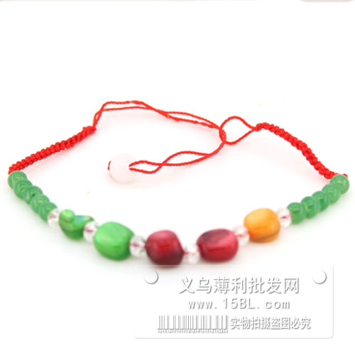 红绳手链 淡绿色 五彩珠子 开运 红手绳子 手工编织