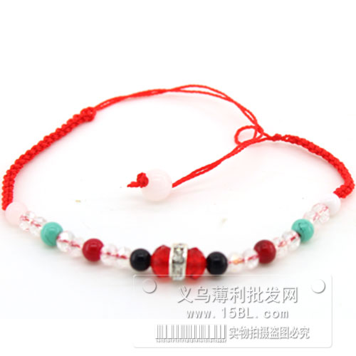 红绳手链  红色 五彩珠子 开运 红手绳子 手工编织