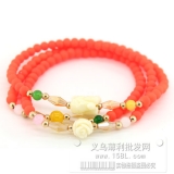 水晶手链 橙色 小象吊坠...