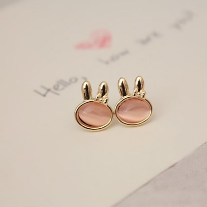 么么可爱兔兔耳钉 韩版欧美复古耳饰 猫眼石可爱兔子耳钉