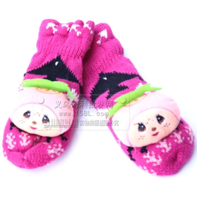 可爱加厚针织保暖连指毛线手套/卡通卡通手套女