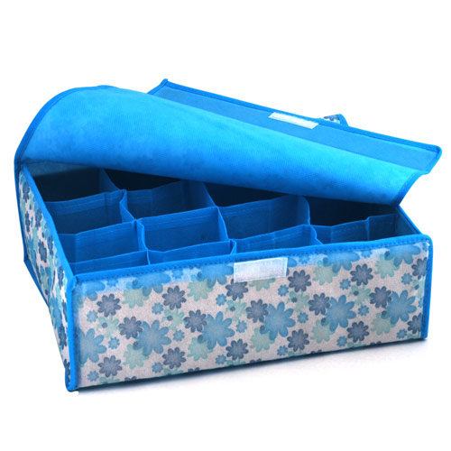 蓝色小花16格软盖收纳盒