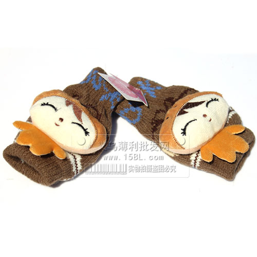 可爱立体娃娃半指手套/半截露指手套/针织加厚防寒保暖手套