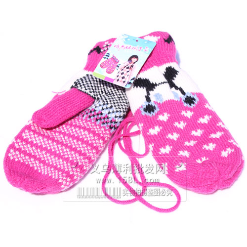 可爱冬季保暖挂脖手套/五指手套/毛线针织手套