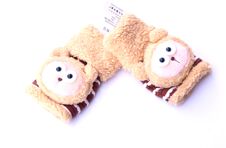 可爱小猴儿童加绒手套/无指手套/卡通小娃娃眼睛护手套