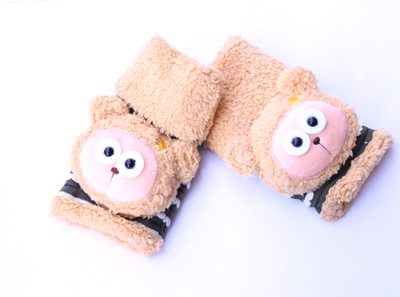 可爱小猴儿童加绒手套/无指手套/卡通小娃娃眼睛护手套