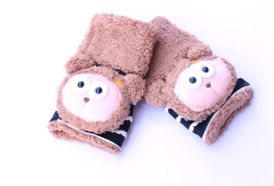 可爱小猴儿童加绒手套/无指手套/卡通小娃娃眼睛护手套