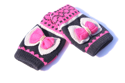 蝴蝶结露指针织手套/半截电脑手套/半截手套/可爱女生超大蝴蝶结无指手套