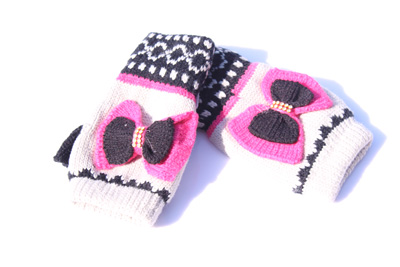 蝴蝶结露指针织手套/半截电脑手套/半截手套/可爱女生超大蝴蝶结无指手套