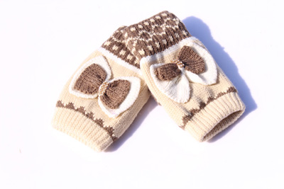 蝴蝶结露指针织手套/半截电脑手套/半截手套/可爱女生超大蝴蝶结无指手套