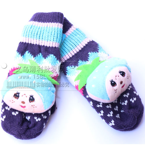 可爱加厚针织保暖连指毛线手套/卡通卡通手套女