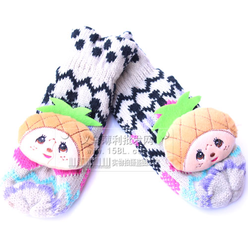 可爱加厚针织保暖连指毛线手套/卡通卡通手套女