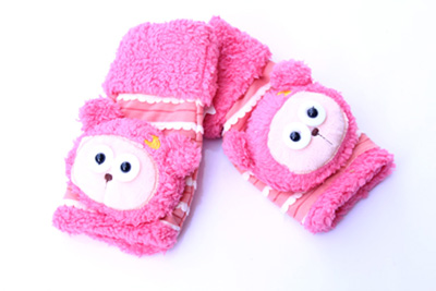 儿童加绒手套/无指手套/卡通小娃娃眼睛护手套