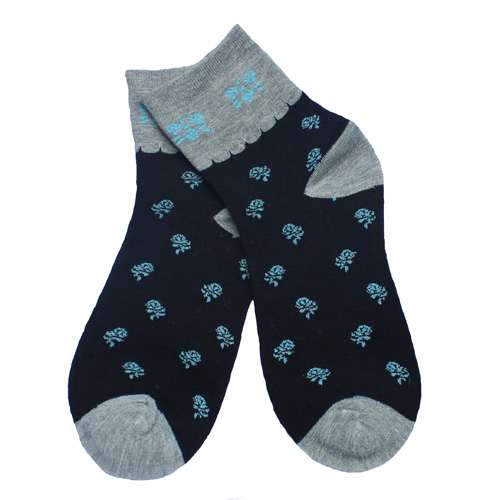 韩国全棉女袜/蓝色花袜子