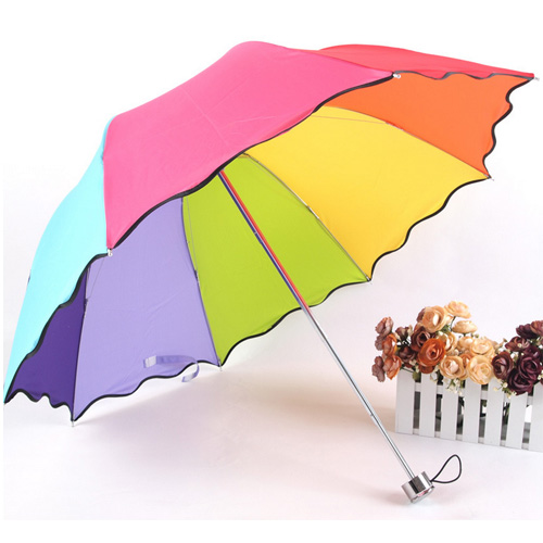 创意精美三折叠拱形太阳伞/彩虹荷叶边雨伞