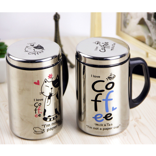 创意咖啡猫不锈钢办公杯/韩版水杯