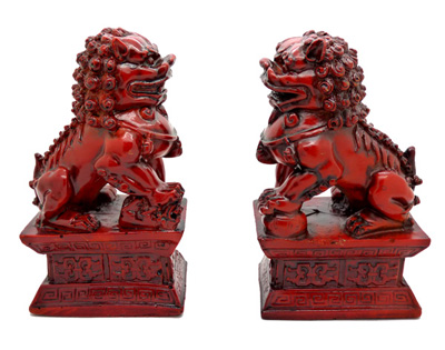 创意宫门狮摆件  家居风水复古铜狮子 装饰品摆设 -红木台狮