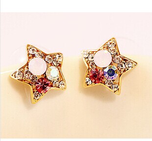 时尚精美满天星镶钻耳饰 地摊小饰品韩国热卖 时尚个性金色五角星耳钉