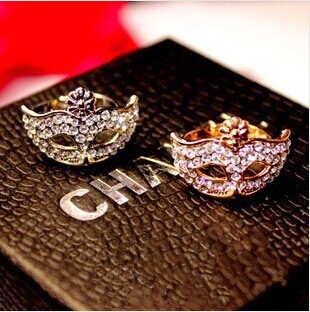 韩国饰品 精美super junior opera镶钻小花假面戒指戒指