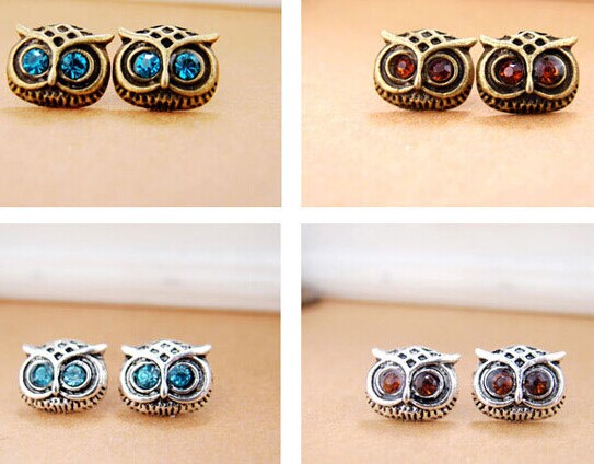 韩版小饰品 精致复古呆萌大眼睛猫头鹰耳钉 时尚可爱耳饰批发 热卖