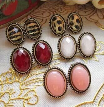 欧美外贸饰品批发 创意性感小复古 超值椭圆豹纹小耳钉