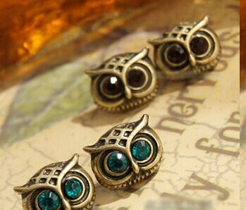 欧美复古饰品 镶钻可爱猫头鹰耳钉 耳饰