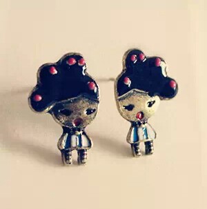 欧美外贸复古饰品 超呆萌可爱 小女孩 耳钉