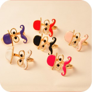 欧美饰品批发 可爱复古童趣 帽眼镜胡子 老爷爷 双环戒指