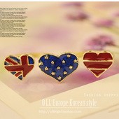 国旗戒指 欧美复古 创意精美美国国旗米字旗星星爱心 双环戒指