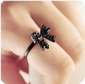 时尚精美优雅OL气质美女百搭黑色蝴蝶结戒指