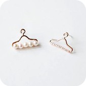韩国饰品 精美推荐别致不对称衣架镶嵌闪石耳钉