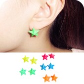韩国饰品 精美可爱糖果色荧光色五角星星百搭耳钉耳饰 2g