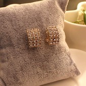 韩版饰品批发  长方形简约复古镶水钻耳钉 耳饰---长方形