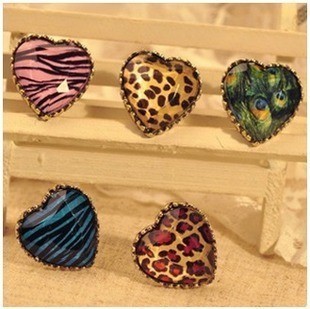 时尚爱心桃心孔雀羽毛豹纹戒指