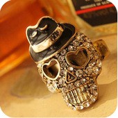 欧美饰品 精美复古骷髅头黑色小礼帽戒指 指环10g