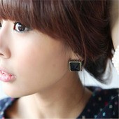 韩版耳饰批发 时尚大方简约大方黑色水晶方块 耳钉