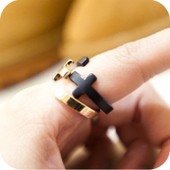 欧美饰品批发 时尚潮流朋克复古十字架开口金属质感戒指 指环