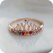 韩版饰品批发 精美女王彩钻皇冠镂空金色戒指指环 女