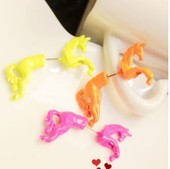 韩国进口ROWKY立体小马可爱荧光色金属色耳钉耳环耳饰