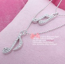 韩国时尚个性明星金雅中双层满钻不对称音符项链