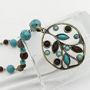 个性创意饰品复古民族波西米亚彩珠树叶长款项链毛衣链