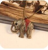 欧美范 超赞可爱精美复古满钻大象长项链毛衣链 小饰品批发2013新款