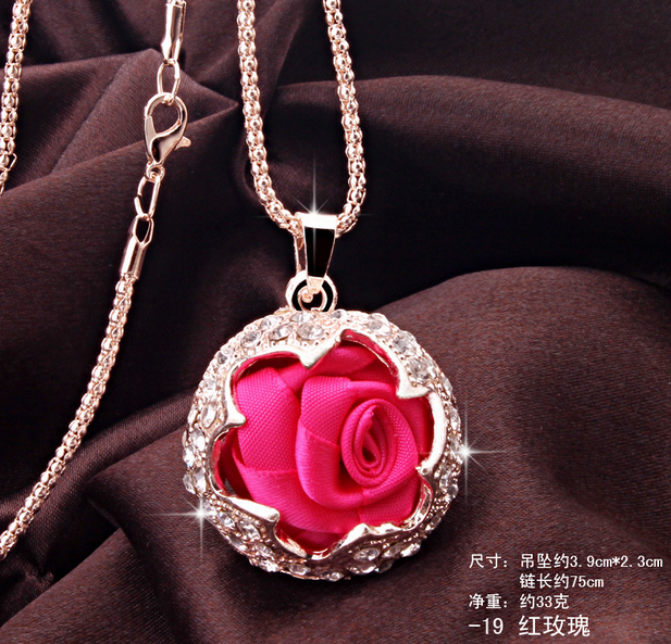 917红玫瑰毛衣链 韩国可爱百搭猫眼石长款水晶项链 千朵饰品