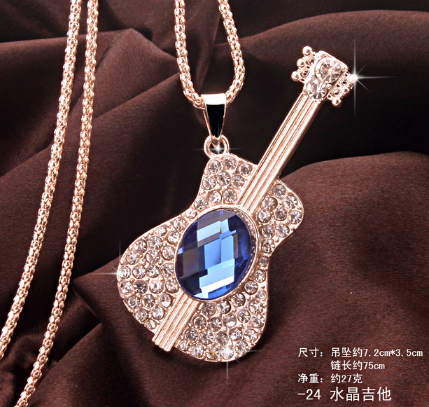 921水晶吉它狸毛衣链 韩国可爱百搭猫眼石长款项链千朵饰品