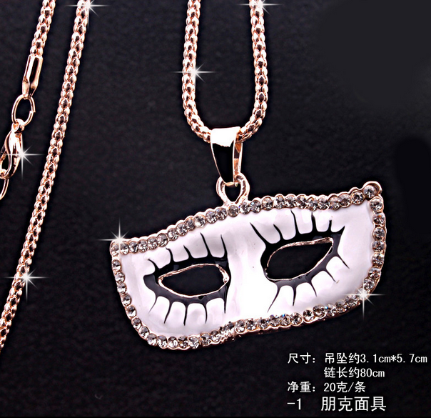 922朋克面具毛衣链 韩国可爱时尚百搭猫眼石长款水晶项链千朵饰品