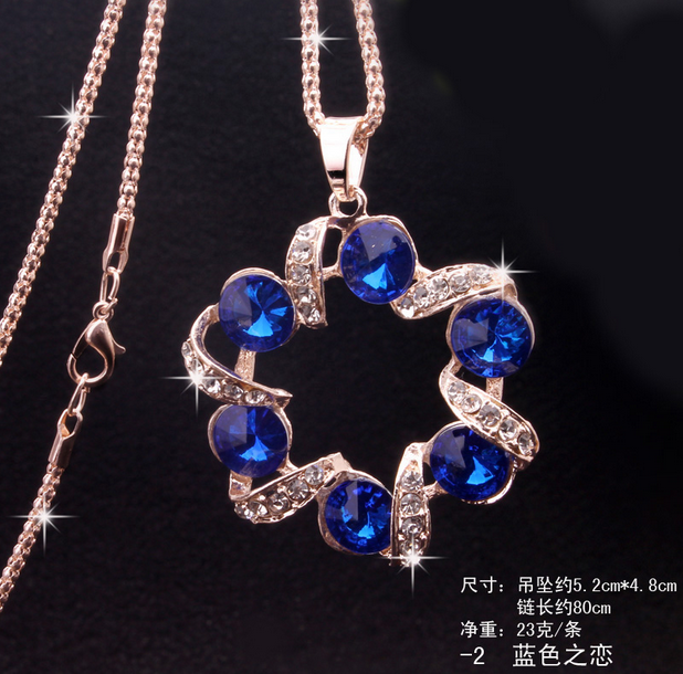 923蓝色之恋毛衣链 韩国可爱时尚百搭猫眼石长款项链千朵饰品