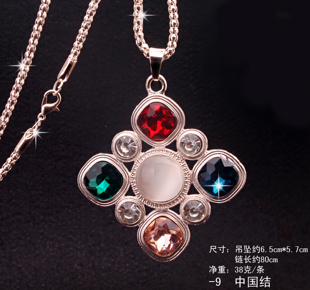 930中国结水晶毛衣链 韩国时尚百搭猫眼石长款项链千朵饰品